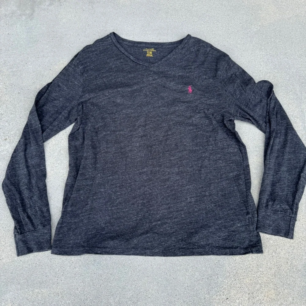 Polo Ralph Lauren Mens V-Neck‎ Long Sleeve T-Shirt Charcoal Gray